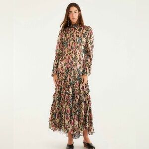 FARM Rio Pink Blurred Tiny Flowers Long Sleeve Maxi Dress